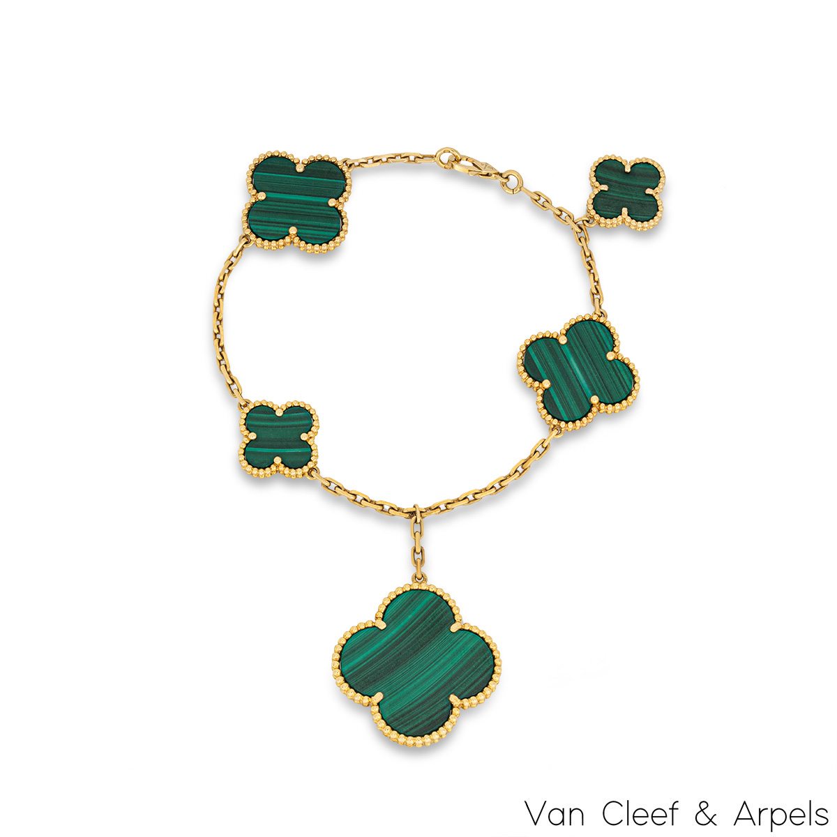 Vintage Alhambra bracelet, 5 motifs 18K yellow gold, Malachite - Van Cleef  & Arpels